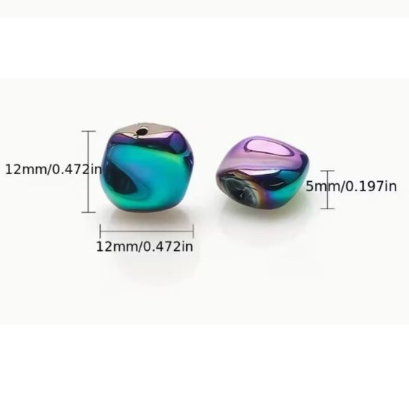 Irregular Glass Golden Green  Beads with Iridescent Finish  20 Beads  12mm - Picture 2 of 2